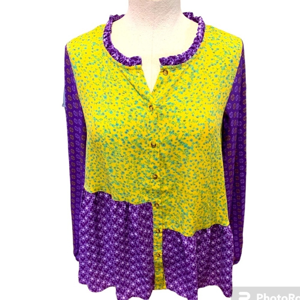 Logo Lori Goldstein Button Down Ruffled Blouse. C… - image 1